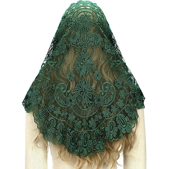 Bozidol Chapel Orthodox Head Coverings Mass Veils for Funeral Vintaged Soft Lace Mantilla Iglesia Velos with Gift Box (Green)