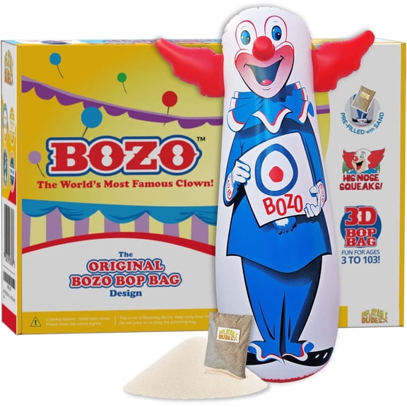 Bozo the Clown 47 Inches  The Original Bop Bag Design | Kids Punching Bag | Already Filled with Sand | Punching Bag for Kids | Target | His Nose Squeaks! - (Officially Licensed)
