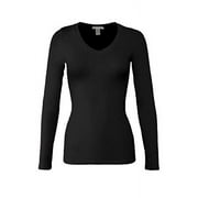 Bozzol+G7:G21o Women's RT1201 Basic V-Neck Long Sleeves T Shirt Black L