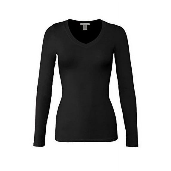 Bozzol+G7:G21o Women's RT1201 Basic V-Neck Long Sleeves T Shirt Black L