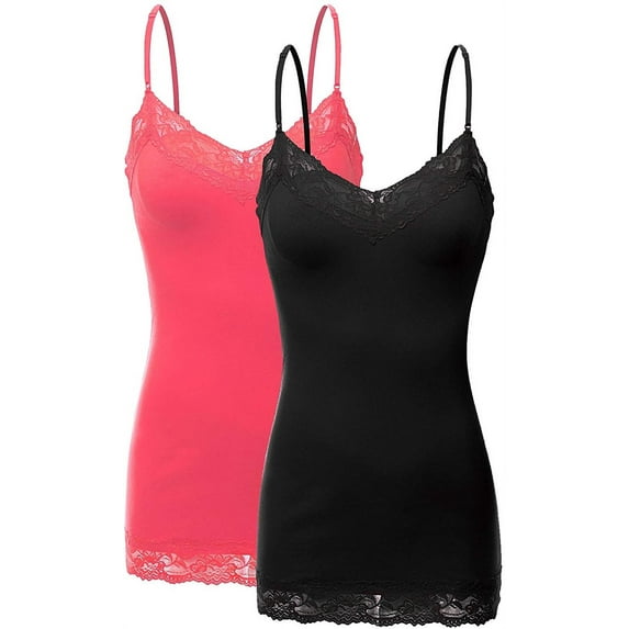 Bozzolo Women Junior & Plus Adjustable Spaghetti Strap Lace Trim Tunic Tank Top Camisoles