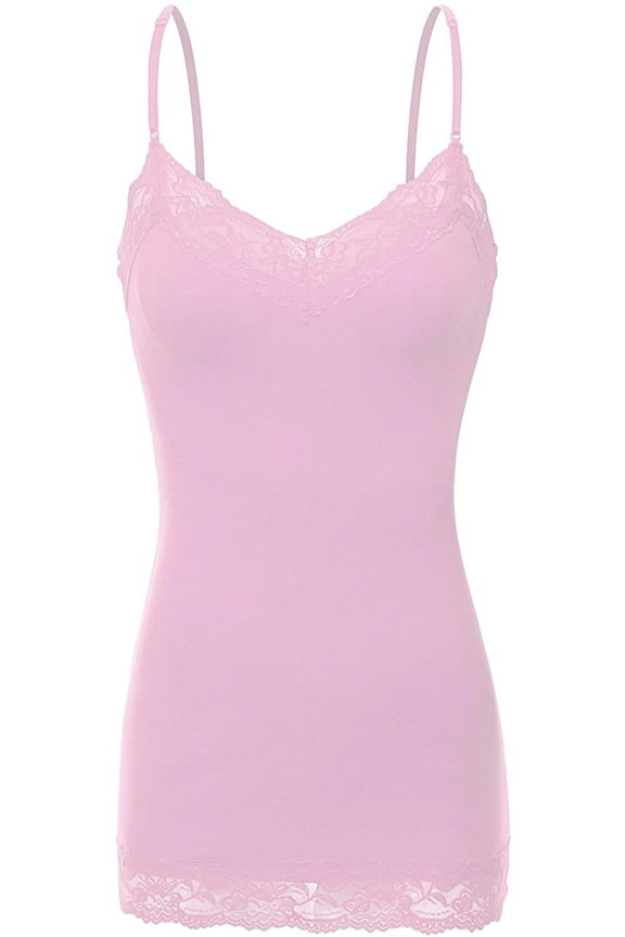 Women Junior & Plus Adjustable Spaghetti Strap Lace Trim Tunic Tank Top Camisoles