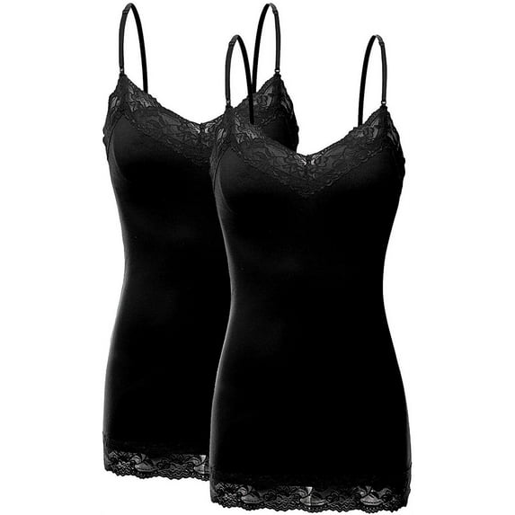 Bozzolo Women Junior & Plus Adjustable Spaghetti Strap Lace Trim Tunic Tank Top Camisoles