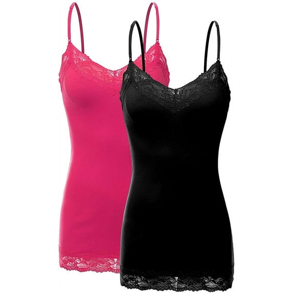 Bozzolo Women Junior & Plus Adjustable Spaghetti Strap Lace Trim Tunic Tank Top Camisoles
