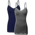 thumbnail image 1 of Bozzolo Women Junior & Plus Adjustable Spaghetti Strap Lace Trim Tunic Tank Top Camisoles, 1 of 5