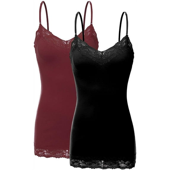 Bozzolo Women Junior & Plus Adjustable Spaghetti Strap Lace Trim Tunic Tank Top Camisoles