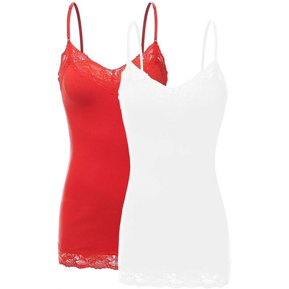 Bozzolo Women Junior & Plus Adjustable Spaghetti Strap Lace Trim Tunic Tank Top Camisoles