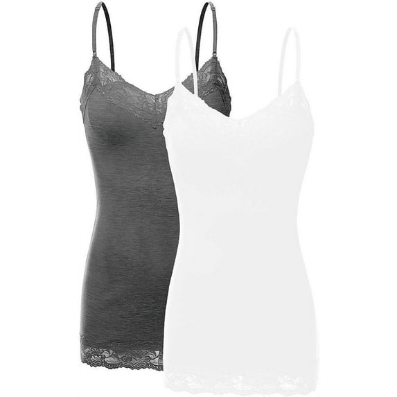 Bozzolo Women Junior & Plus Adjustable Spaghetti Strap Lace Trim Tunic Tank Top Camisoles