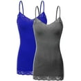 thumbnail image 1 of Bozzolo Women Junior & Plus Adjustable Spaghetti Strap Lace Trim Tunic Tank Top Camisoles, 1 of 5