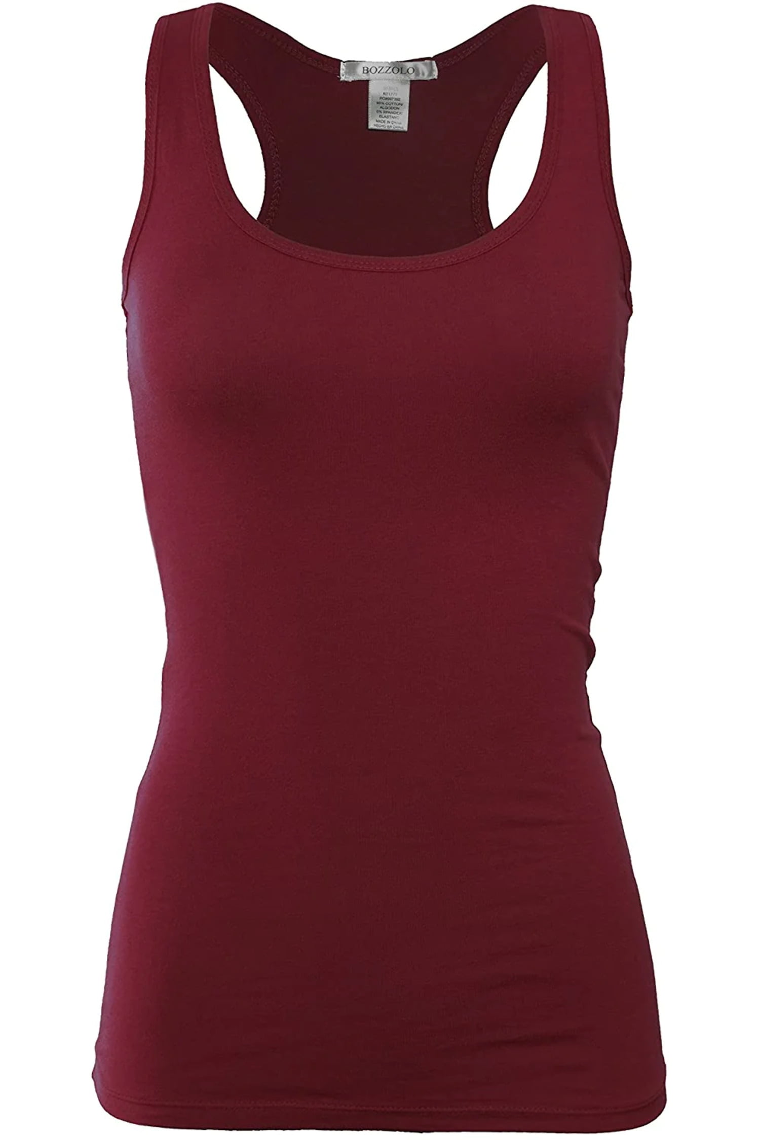 Bozzolo Women's Basic Cotton Spandex Racerback Solid Plain Fitted Tank ...