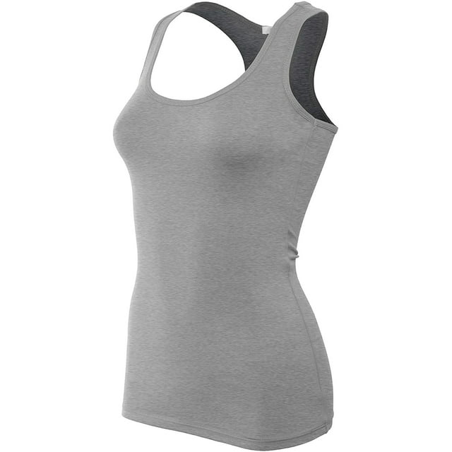 Bozzolo Women's Basic Cotton Spandex Racerback Solid Plain Fitted Tank Top -RT1777