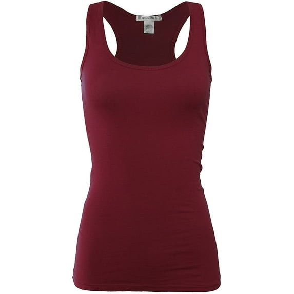 Bozzolo Women's Basic Cotton Spandex Racerback Solid Plain Fitted Tank Top -RT1777