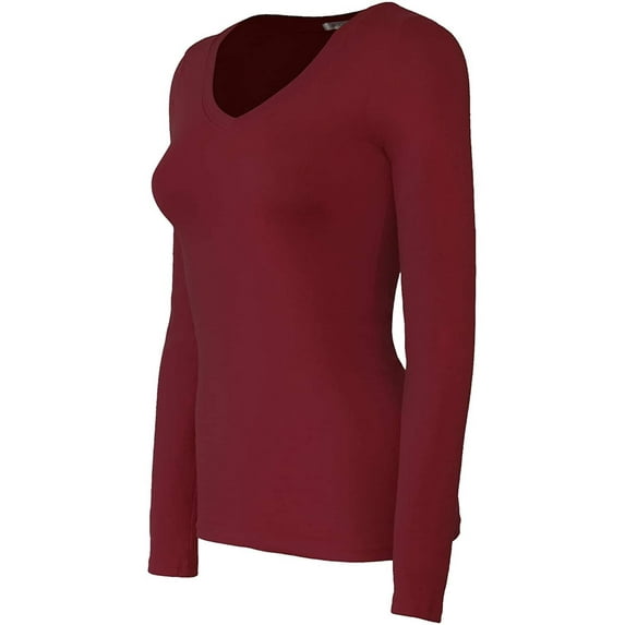 Bozzolo Women's Basic V-Neck Warm Soft Stretchy Long Sleeves T Shirt