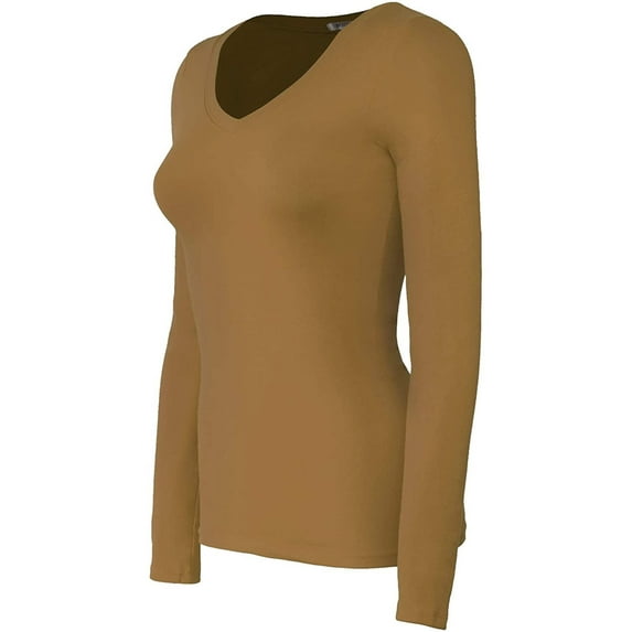 Bozzolo Women's Basic V-Neck Warm Soft Stretchy Long Sleeves T Shirt