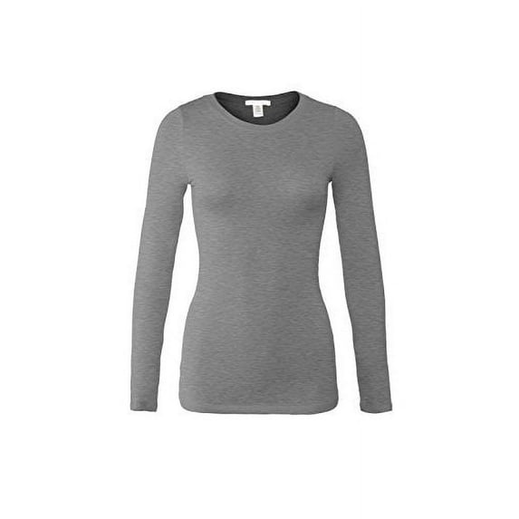 Bozzolo Women's RT1200 Basic Round Neck Long Sleeve T Shirt Top MH.Grey M