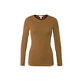 thumbnail image 1 of Bozzolo Women's RT1200 Basic Round Neck Long Sleeve T Shirt Top Mocha S, 1 of 3