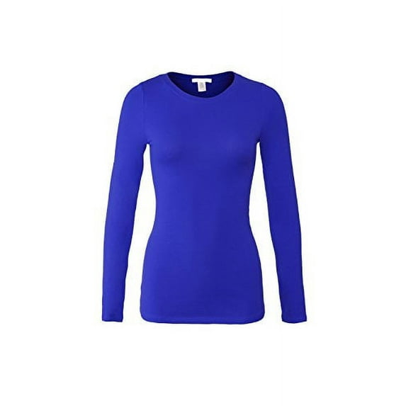Bozzolo Women's RT1200 Basic Round Neck Long Sleeve T Shirt Top Royal S