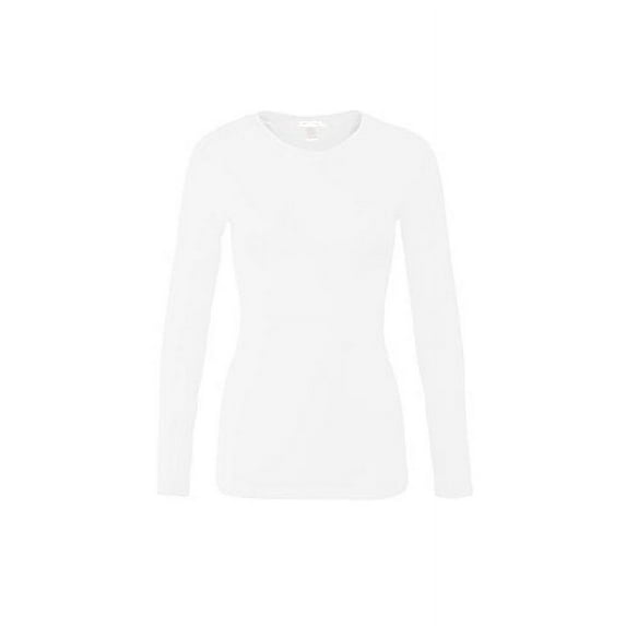 Bozzolo Women's RT1200 Basic Round Neck Long Sleeve T Shirt Top White L