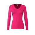 thumbnail image 1 of Bozzolo Women's RT1201 Basic V-Neck Long Sleeve T Shirt Top D.Fuchsia M, 1 of 3