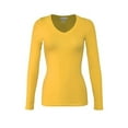 thumbnail image 1 of Bozzolo Women's RT1201 Basic V-Neck Long Sleeve T Shirt Top Mustard L, 1 of 3