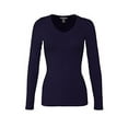 thumbnail image 1 of Bozzolo Women's RT1201 Basic V-Neck Long Sleeve T Shirt Top Navy M, 1 of 3