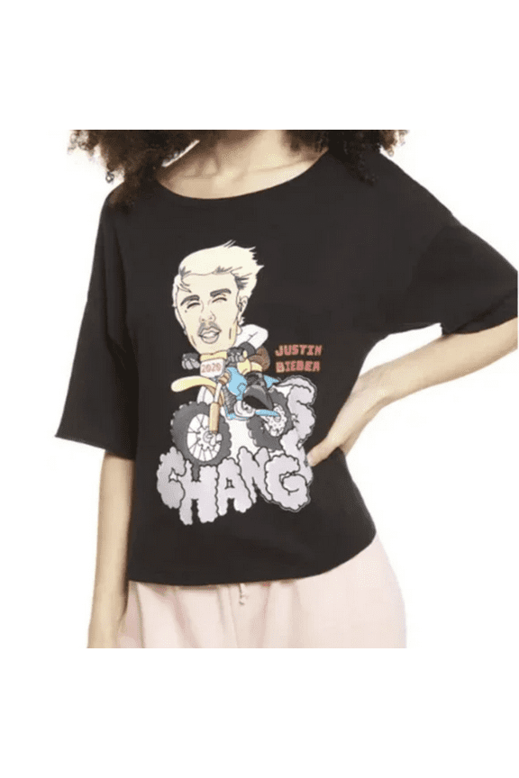 Bieber Crop Graphic Tee in Black, Size M