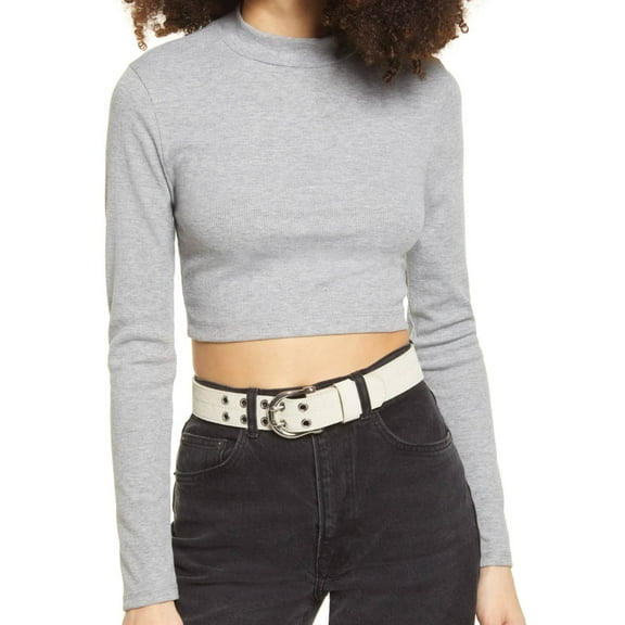 Bp. Mock Neck Long Sleeve Crop Top, Size XS