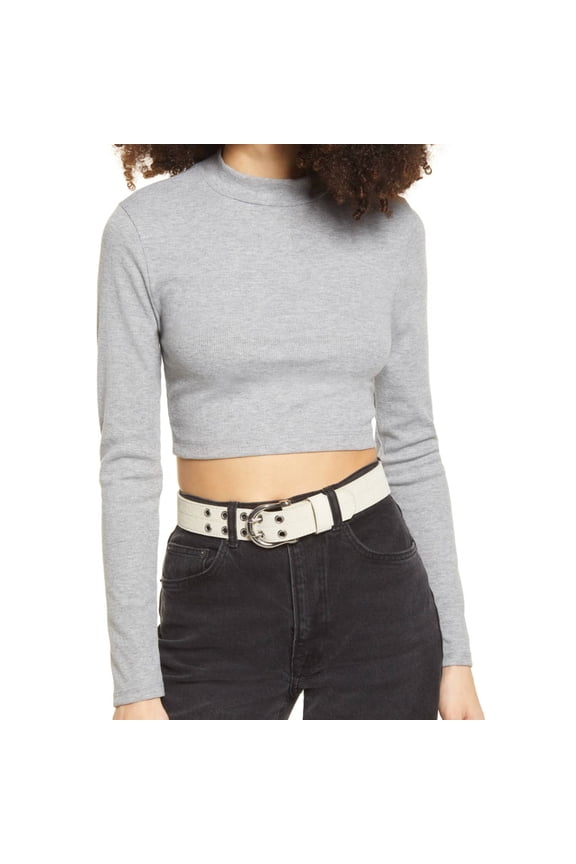 Mock Neck Long Sleeve Crop Top, Size XS
