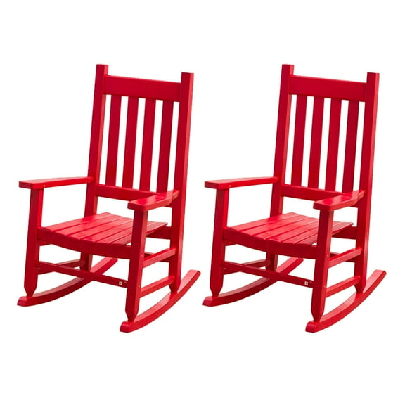 BplusZ Child's Porch Rocking Chairs Set of 2 - Perfect for Indoor or Outdoor Patio Use, Small Wooden Rocker for Kids Ages 6-10, Red