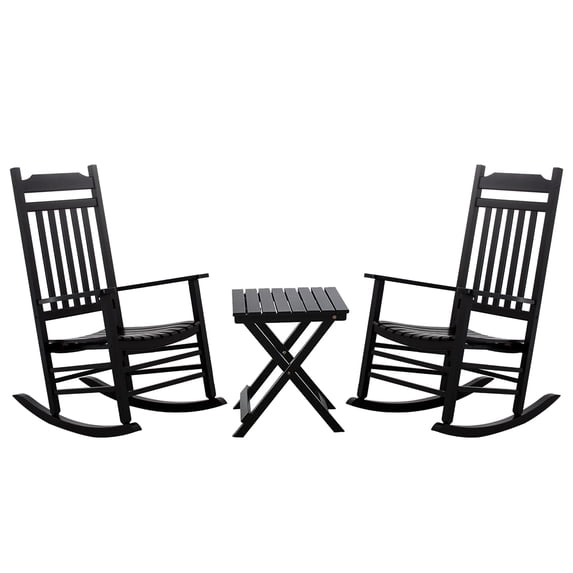 BplusZ Patio Outdoor Rocking Chair Set 3 Piece Furniture Rocker with Small Side Table for Bistro Porch Black