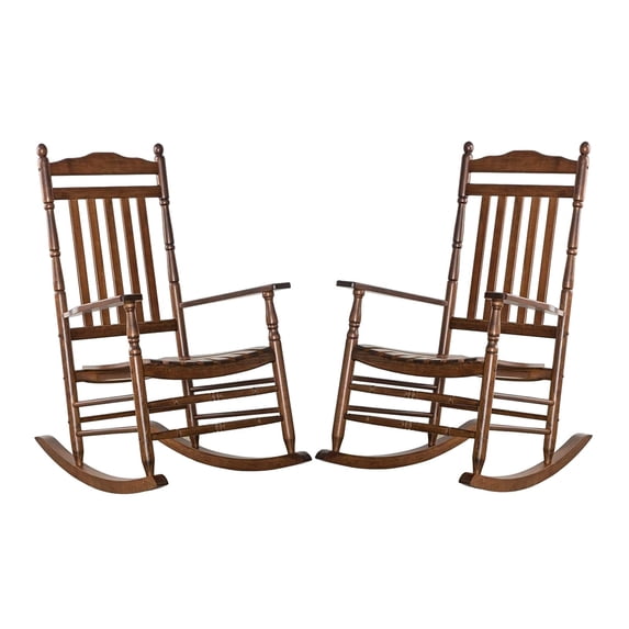BplusZ Patio Rocking Chairs Set of 2 Wooden Porch Rocker Outdoor Furniture Indoor, Brown