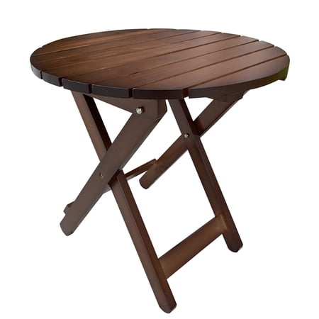 BplusZ Wooden Adirondack Portable Folding Side Table Round, Brown