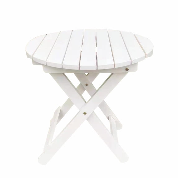 BplusZ Wooden Portable Folding Indoor Porch Side Table Round, White