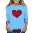 thumbnail image 1 of Bpmpbo Big Girls' 3/4 Sleeve Heart Print Round Neck T-Shirt Cute Stylish Holiday Pullover Top Loose Fit Casual Tee, 1 of 5