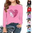 thumbnail image 1 of Bpmpbo Big Girls' Long Sleeve Heart Print T-Shirt Cute Round Neck Pullover Blouse Love Theme Casual Top for Kids, 1 of 5