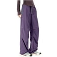 thumbnail image 1 of Bpmpbo Cargo Pants for Women Trendy High Waisted Drawstring Wide Leg Trousers Baggy Streetwear Casual Pants with Pockets, 1 of 4