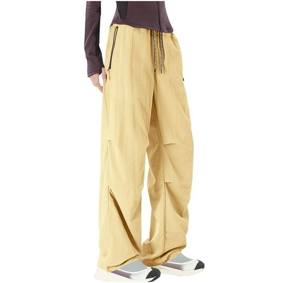 Bpmpbo Cargo Pants for Women Trendy High Waisted Drawstring Wide Leg Trousers Baggy Streetwear Casual Pants with Pockets