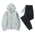 thumbnail image 1 of Bpmpbo Couples Two-Piece Set Fleece Lined Zip Up Hoodie and Jogger Pants, Matching Winter Sweatsuit for Men and Women, 1 of 8