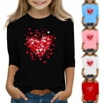 thumbnail image 1 of Bpmpbo Girls' 3/4 Sleeve Heart Print T-Shirt Comfortable Loose-Fit Round Neck Top Casual Pullover Blouse for Everyday Wear, 1 of 5