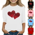thumbnail image 1 of Bpmpbo Girls' 3/4 Sleeve Valentine T-Shirt Heart Print Round Neck Pullover Casual Top for Big Kids, 1 of 5