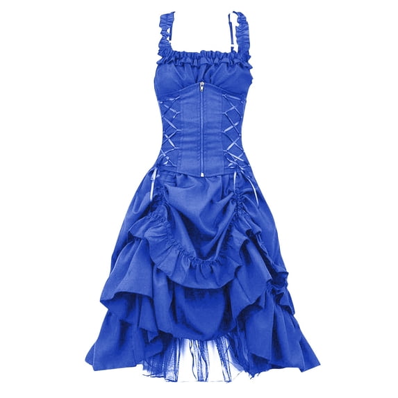 Bpmpbo Gothic Dress for Women Plus Size Medieval Dress Sleeveless Drawstring Waist Vintage Dress Steampunk Dress