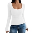 thumbnail image 1 of Bpmpbo Long Sleeve Shirts for Women Slim Fitted Low Crewneck Tees Tight Basic Tops Womens Tops, 1 of 4