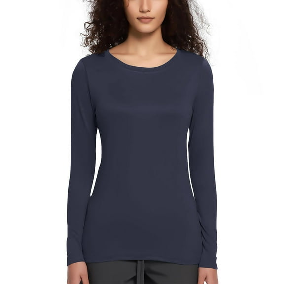 Bpmpbo Long Sleeve Shirts for Women Undershirt Crewneck Comfy Basic Tops Blouse Solid Color Slim Pullover Shirts