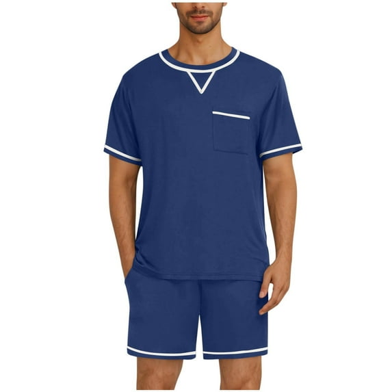 Bpmpbo Men's 2 Piece Outfits Short Sleeve Crewneck Summer T Shirt and Casual Shorts Set,Men's Pajama Set Sleepwear Lightweight Dry Short Sleeve Shirts Shorts Soft Comfy Sleep Sets