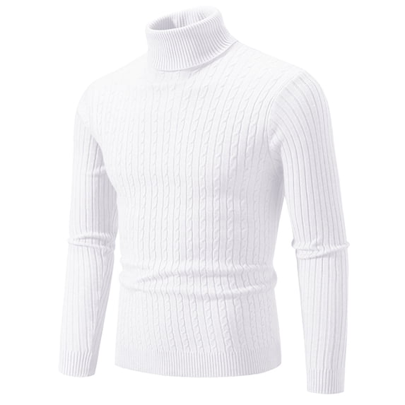 Bpmpbo Men's Cable Knit Turtleneck Sweater Vintage Solid Color Stretch Pullover Trend Fall Winter Clothing