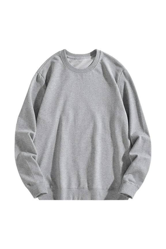 Men's Cotton Long Sleeve T-Shirts Big and Tall Casual Loose Fit Shirts Solid Crewneck Oversized Shirt Basic Fall Daily Tops