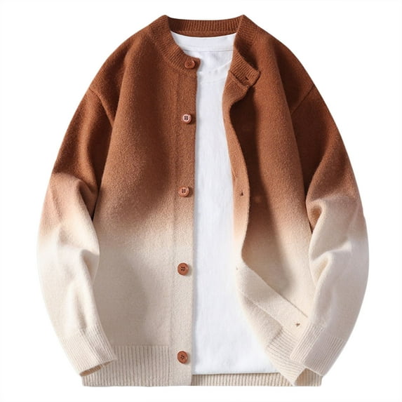 Bpmpbo Men's Gradient Color Knit Cardigan Couples Matching Button Up Oversized Sweater Outerwear