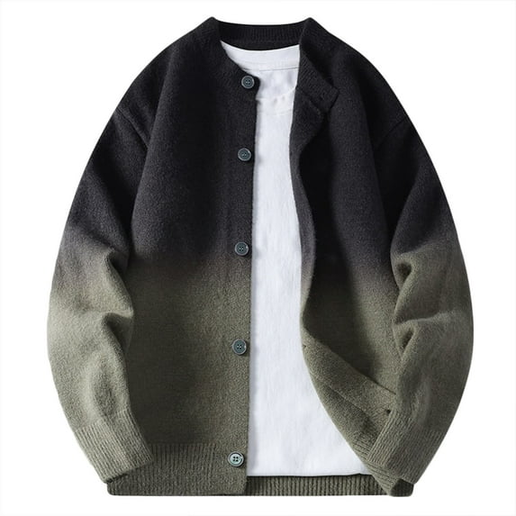 Bpmpbo Men's Gradient Color Knit Cardigan Couples Matching Button Up Oversized Sweater Outerwear