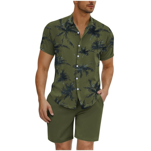 Bpmpbo Men's Hawaiian Matching Set Summer Tropical Beach Shirt 2 Piece Outfits Flower Button Down Shirts and Shorts
