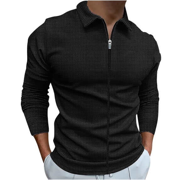 Bpmpbo Men's Jacket with Lapel Collar, Zip Front Open Cardigan Youth Long Sleeve Coat